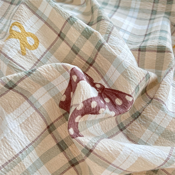 91家纺网 家纺一手货源 找家纺 麦田家纺 2025新款A类云感木棉皱皱双层纱印花四件套 甜心格