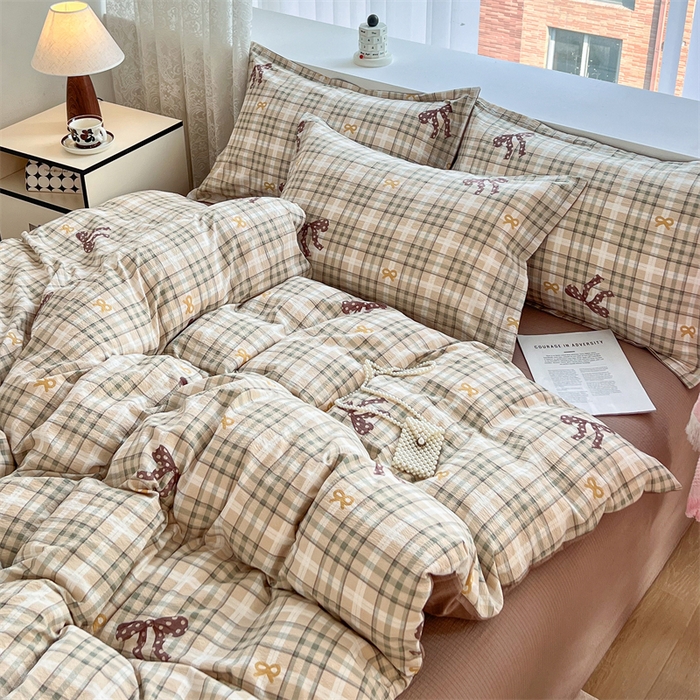 91家纺网 家纺一手货源 找家纺 麦田家纺 2025新款A类云感木棉皱皱双层纱印花四件套 甜心格