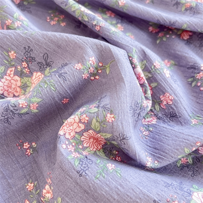 91家纺网 家纺一手货源 找家纺 麦田家纺 2025新款A类云感木棉皱皱双层纱印花四件套 紫韵