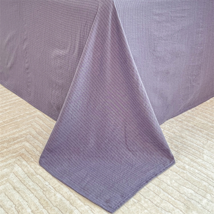 91家纺网 家纺一手货源 找家纺 麦田家纺 2025新款A类云感木棉皱皱双层纱印花四件套 紫韵