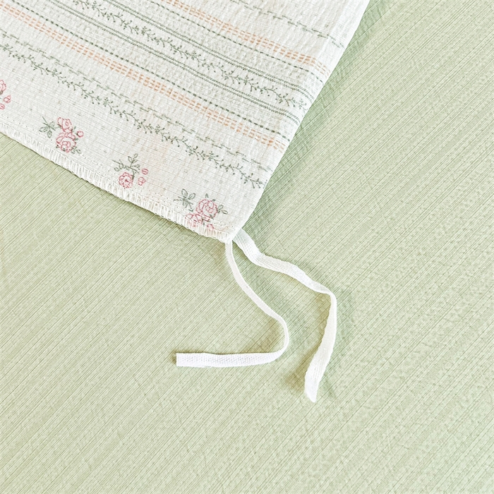 91家纺网 家纺一手货源 找家纺 麦田家纺 2025新款A类云感木棉皱皱双层纱印花四件套 花颜