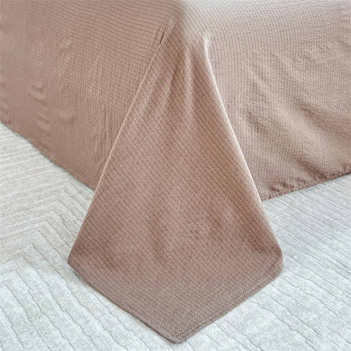 91家纺网 家纺一手货源 找家纺 麦田家纺 2025新款A类云感木棉皱皱双层纱印花四件套 简意