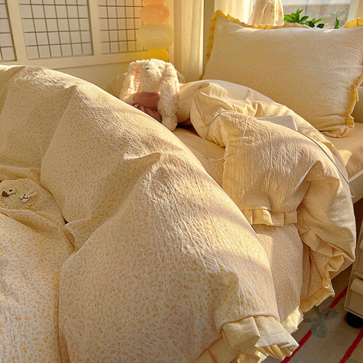 91家纺网 家纺一手货源 找家纺 （总）春光里 2025新款高克重皱皱纱学生床三件套