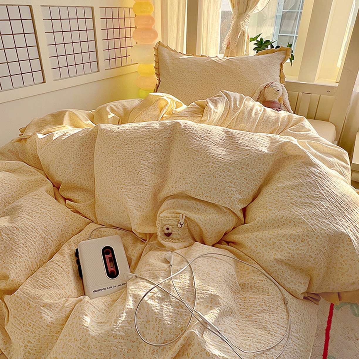 91家纺网 家纺一手货源 找家纺 （总）春光里 2025新款高克重皱皱纱学生床三件套