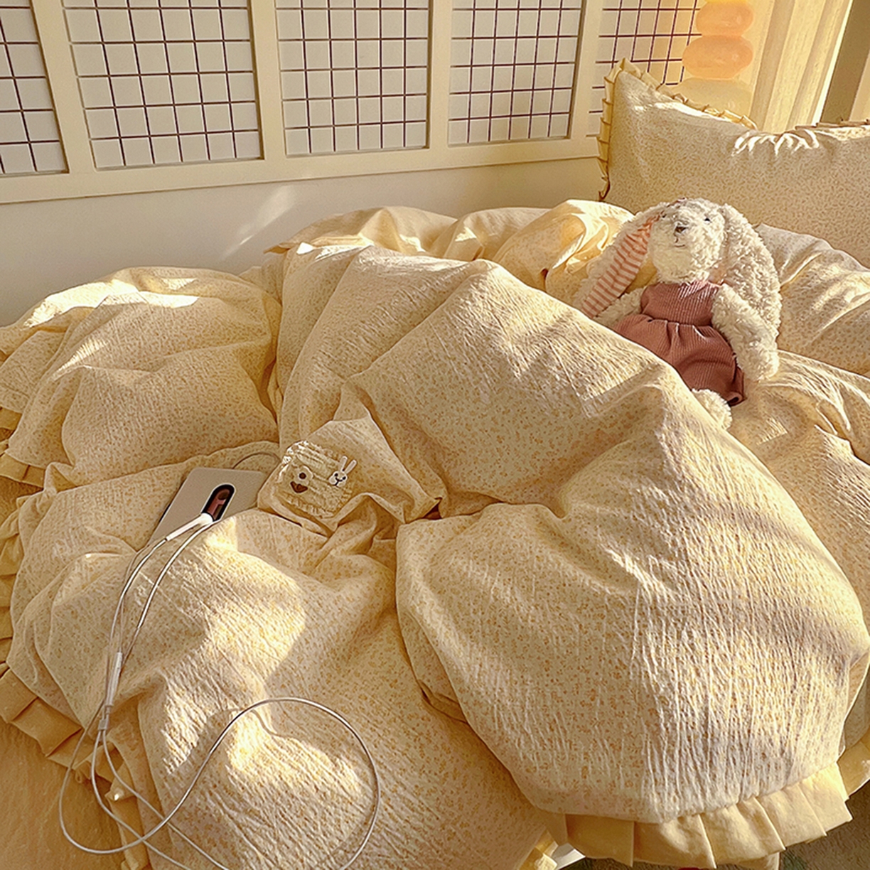 91家纺网 家纺一手货源 找家纺 （总）春光里 2025新款高克重皱皱纱学生床三件套