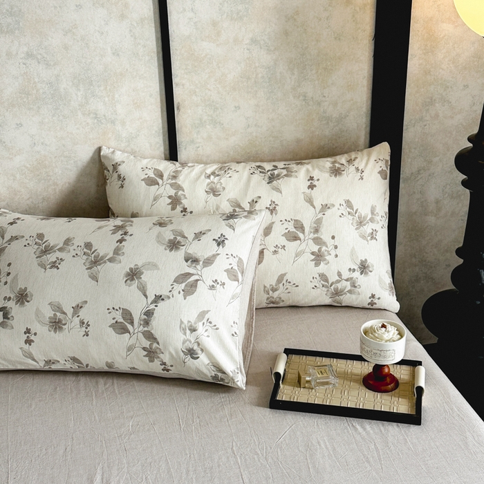 91家纺网 家纺一手货源 找家纺 麦田家纺 2025新款A类棉麻四件套系列 花间意境-咖