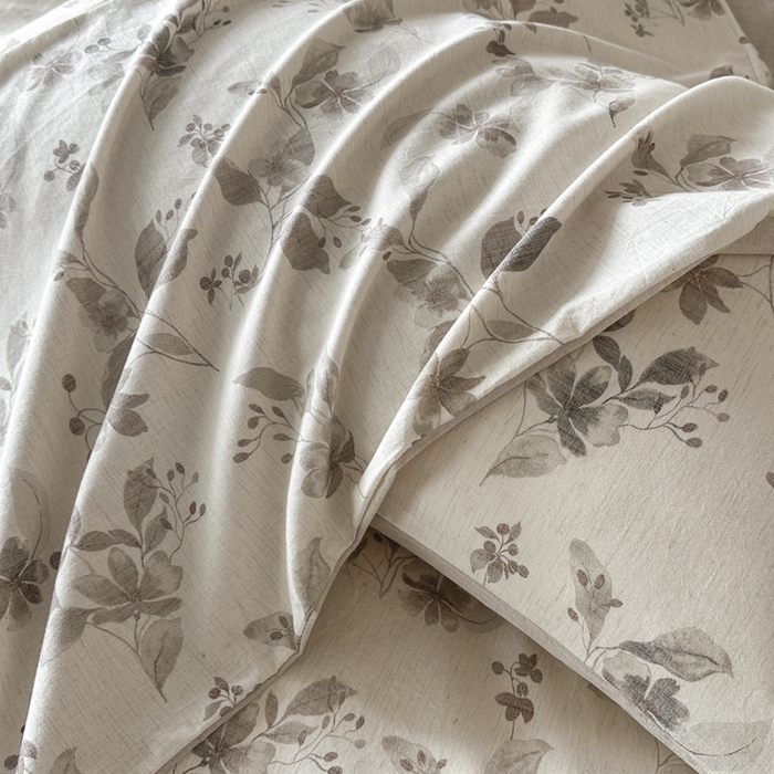 91家纺网 家纺一手货源 找家纺 麦田家纺 2025新款A类棉麻四件套系列 花间意境-咖