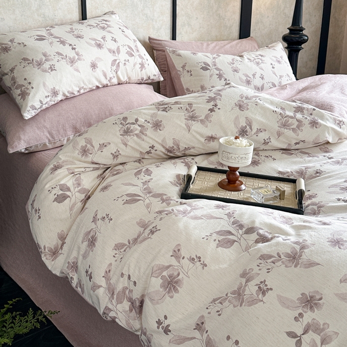 91家纺网 家纺一手货源 找家纺 麦田家纺 2025新款A类棉麻四件套系列 花间意境-红