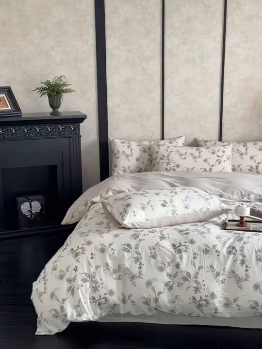 91家纺网 家纺一手货源 找家纺 麦田家纺 2025新款A类棉麻四件套系列 花间意境-咖