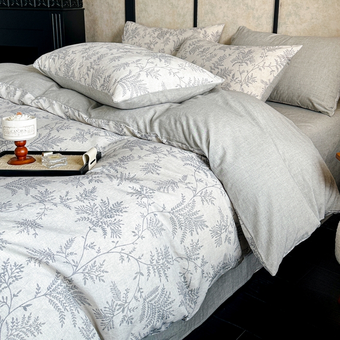 91家纺网 家纺一手货源 找家纺 麦田家纺 2025新款A类棉麻四件套系列 香叶时代-灰