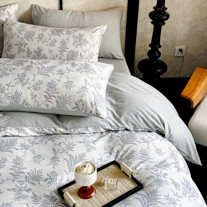 91家纺网 家纺一手货源 找家纺 麦田家纺 2025新款A类棉麻四件套系列 香叶时代-灰