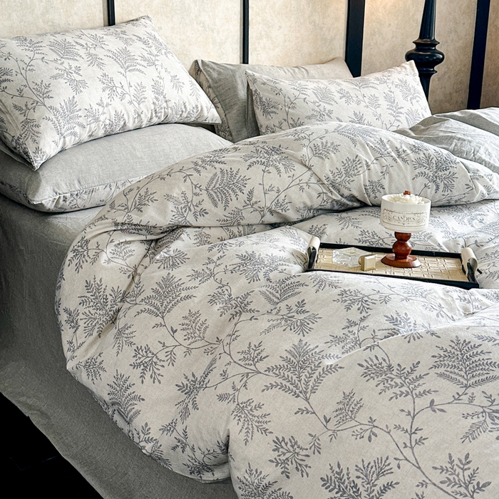 91家纺网 家纺一手货源 找家纺 麦田家纺 2025新款A类棉麻四件套系列 香叶时代-灰