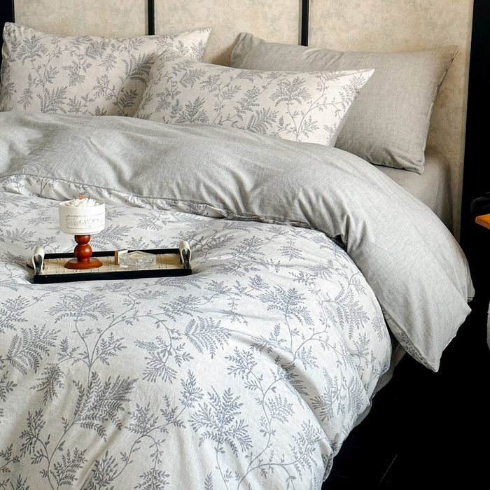 91家纺网 家纺一手货源 找家纺 麦田家纺 2025新款A类棉麻四件套系列 香叶时代-灰