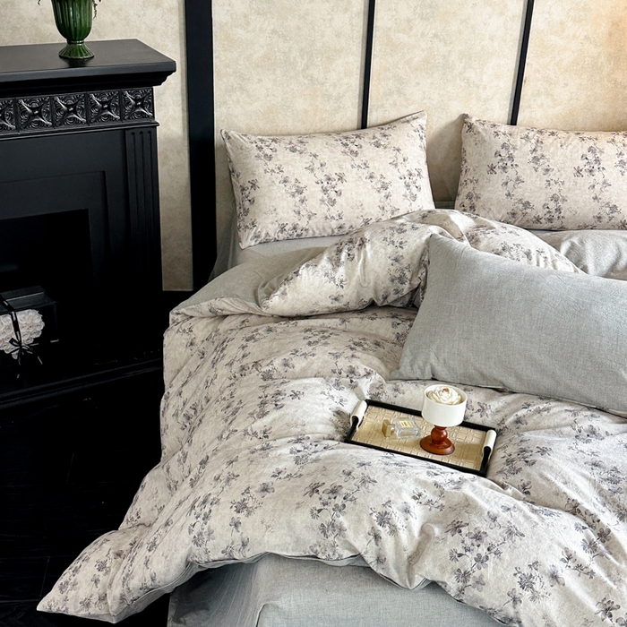 91家纺网 家纺一手货源 找家纺 麦田家纺 2025新款A类棉麻四件套系列 映霜-灰