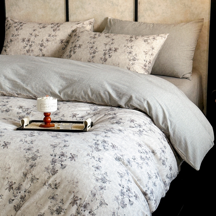 91家纺网 家纺一手货源 找家纺 麦田家纺 2025新款A类棉麻四件套系列 映霜-灰