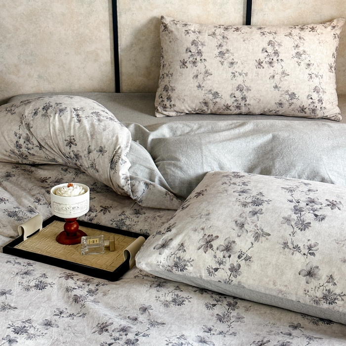 91家纺网 家纺一手货源 找家纺 麦田家纺 2025新款A类棉麻四件套系列 映霜-灰