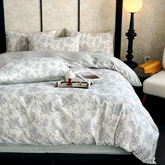 91家纺网 家纺一手货源 找家纺 麦田家纺 2025新款A类棉麻四件套系列 香叶时代-灰