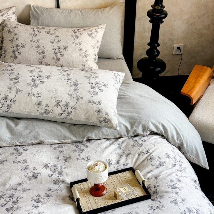 91家纺网 家纺一手货源 找家纺 麦田家纺 2025新款A类棉麻四件套系列 映霜-灰