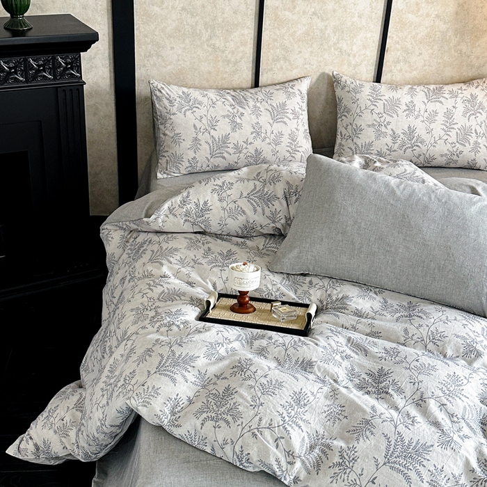 91家纺网 家纺一手货源 找家纺 麦田家纺 2025新款A类棉麻四件套系列 香叶时代-灰