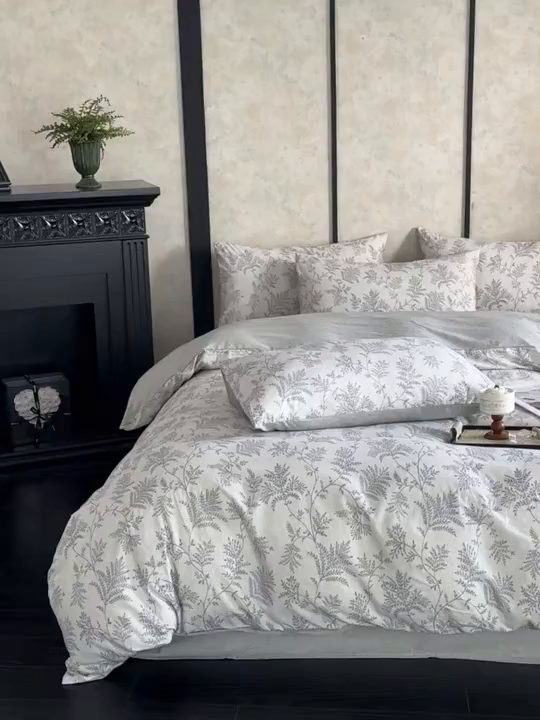 91家纺网 家纺一手货源 找家纺 麦田家纺 2025新款A类棉麻四件套系列 香叶时代-灰