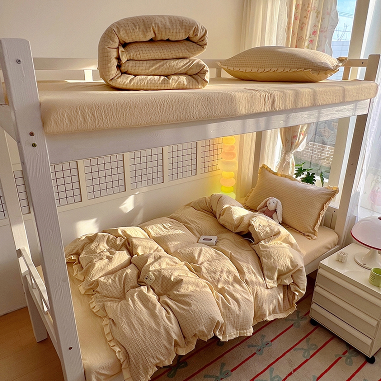 91家纺网 家纺一手货源 找家纺 （总）春光里 2025新款高克重皱皱纱学生床三件套