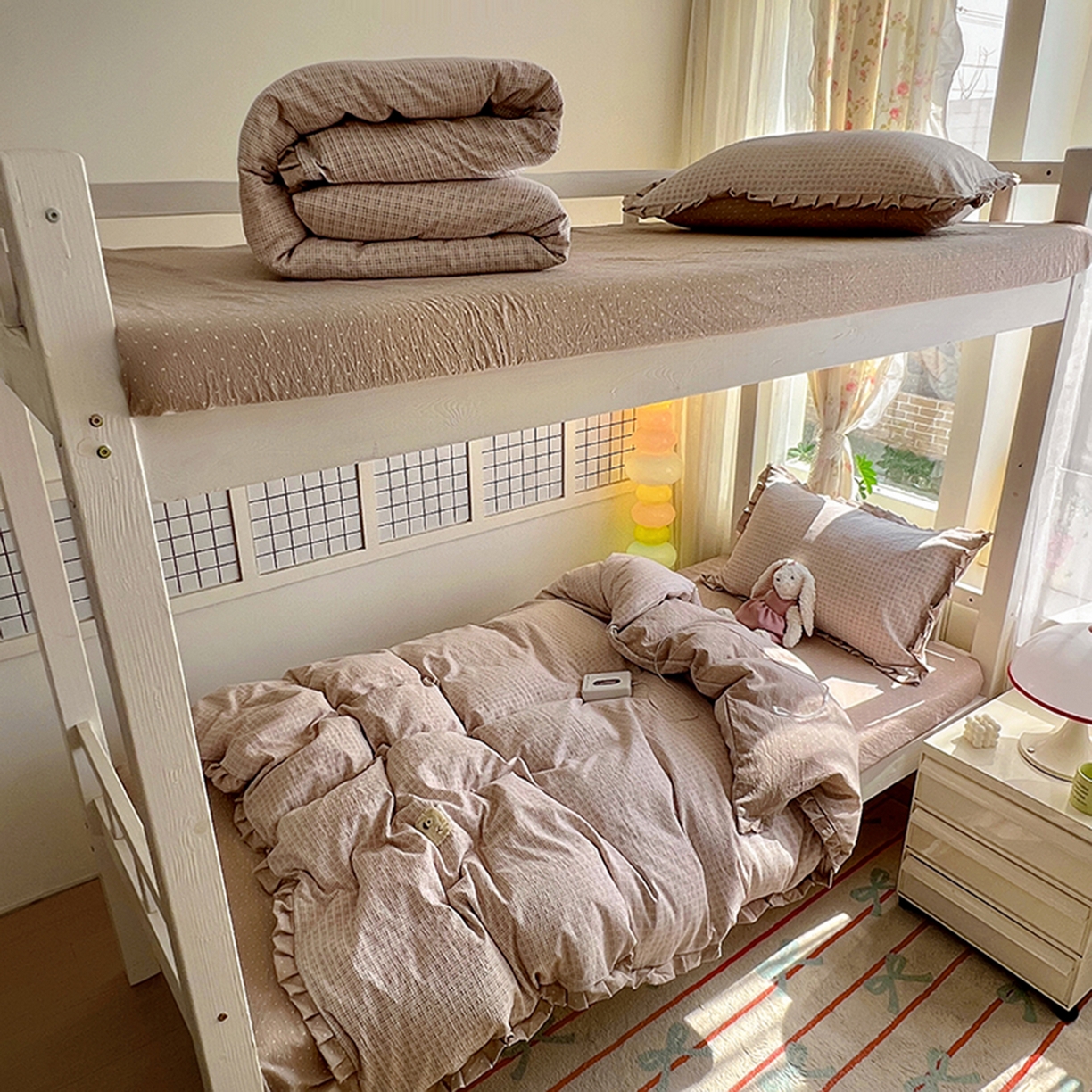 91家纺网 家纺一手货源 找家纺 （总）春光里 2025新款高克重皱皱纱学生床三件套