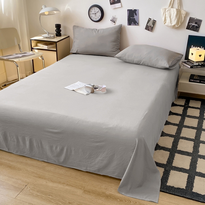夜笙家纺 2025新款纯色水洗棉双层纱单品床单 中灰