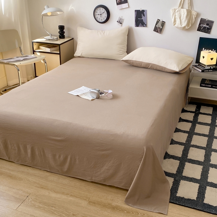 夜笙家纺 2025新款纯色水洗棉双层纱单品床单 奶茶