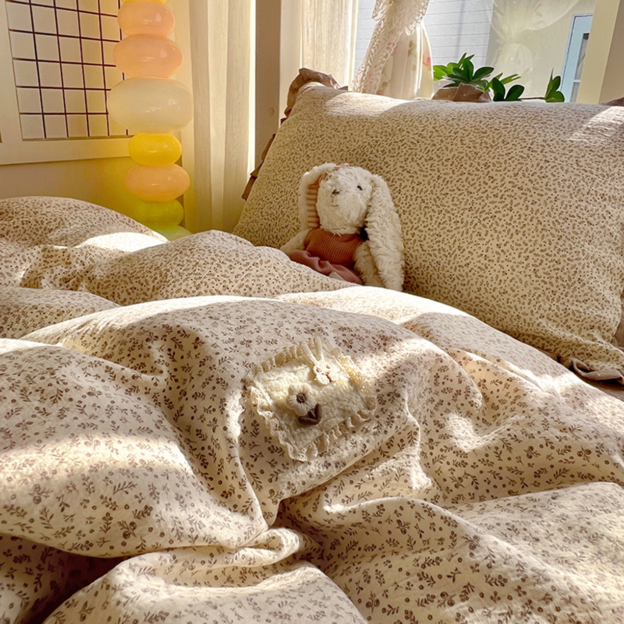 91家纺网 家纺一手货源 找家纺 春光里 2025新款高克重皱皱纱学生床三件套 秋色