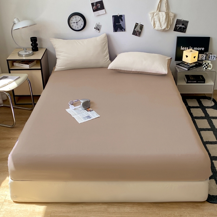 夜笙家纺 2025新款纯色水洗棉双层纱单品床笠 奶茶