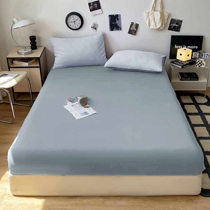 夜笙家纺 2025新款纯色水洗棉双层纱单品床笠 灰蓝