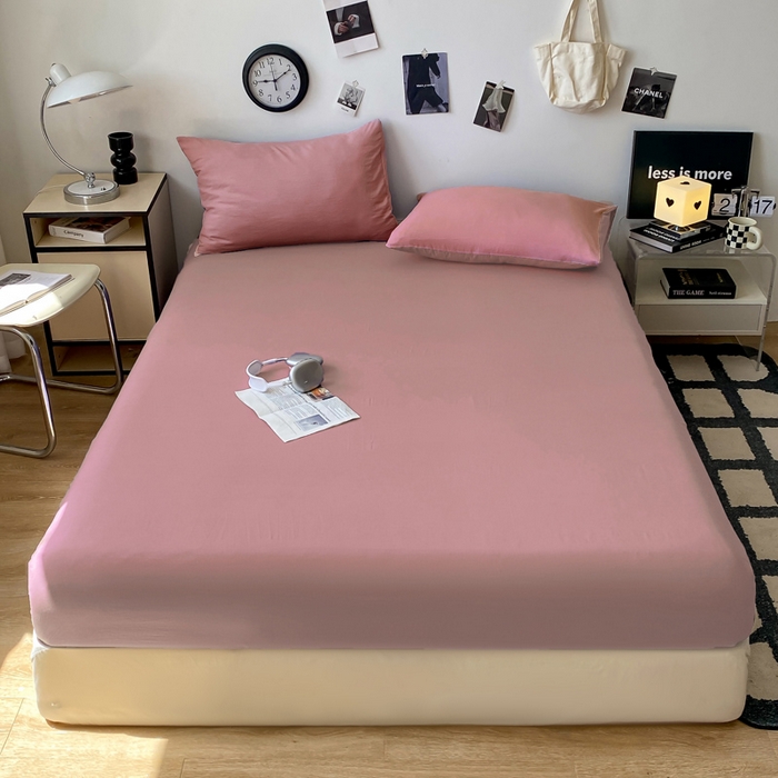 夜笙家纺 2025新款纯色水洗棉双层纱单品床笠 豆沙