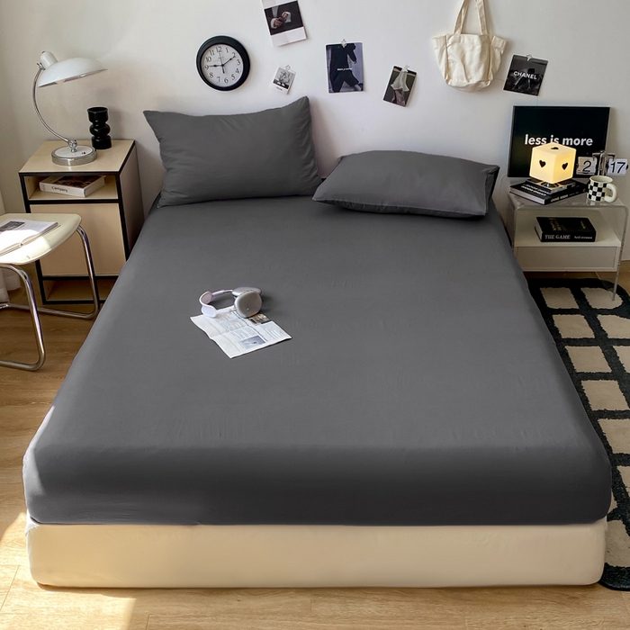 夜笙家纺 2025新款纯色水洗棉双层纱单品床笠 深灰