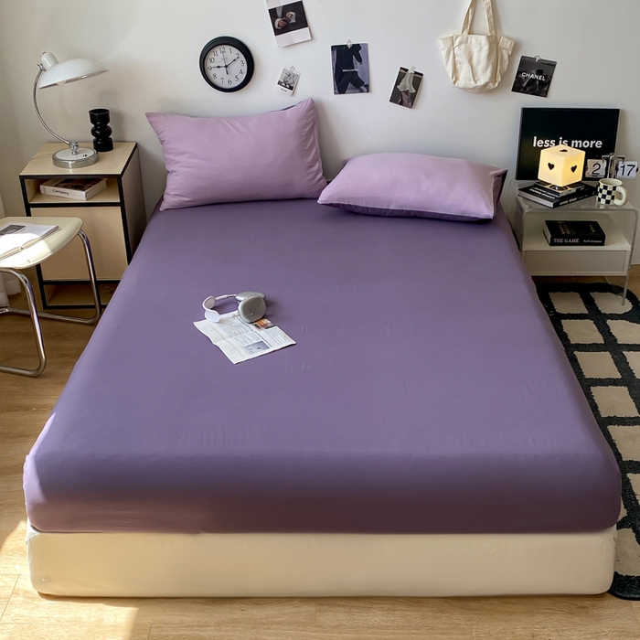 夜笙家纺 2025新款纯色水洗棉双层纱单品床笠 雾紫