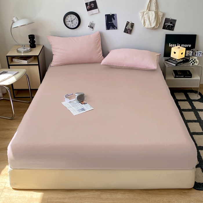 夜笙家纺 2025新款纯色水洗棉双层纱单品床笠 樱花粉