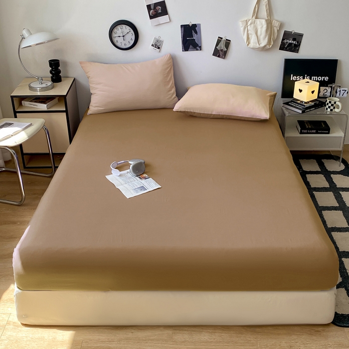 夜笙家纺 2025新款纯色水洗棉双层纱单品床笠 摩卡