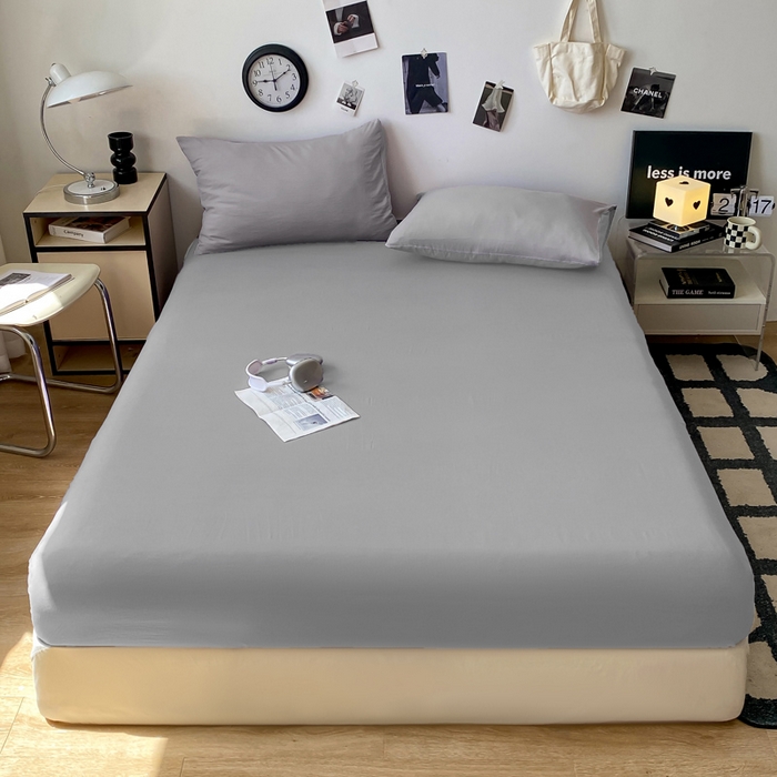 夜笙家纺 2025新款纯色水洗棉双层纱单品床笠 中灰