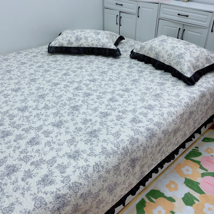 暖居 2025新款纯棉绗缝夹棉榻榻米支持定制防滑全棉印花小碎花农村大炕盖三件套系列白山茶