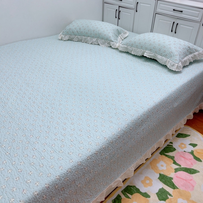 暖居 2025新款纯棉绗缝夹棉榻榻米支持定制防滑全棉印花小碎花农村大炕盖三件套系列兰庭