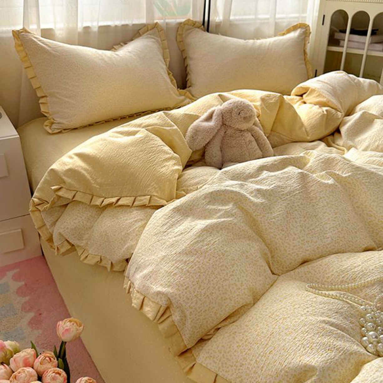 91家纺网 家纺一手货源 找家纺 （总）春光里 2025新款高克重皱皱纱四件套