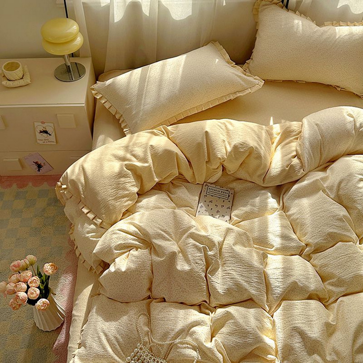 91家纺网 家纺一手货源 找家纺 春光里 2025新款高克重皱皱纱四件套 灿灿