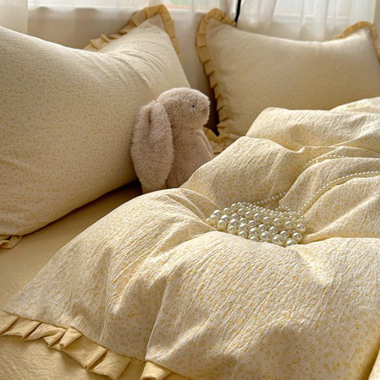 91家纺网 家纺一手货源 找家纺 春光里 2025新款高克重皱皱纱四件套 灿灿