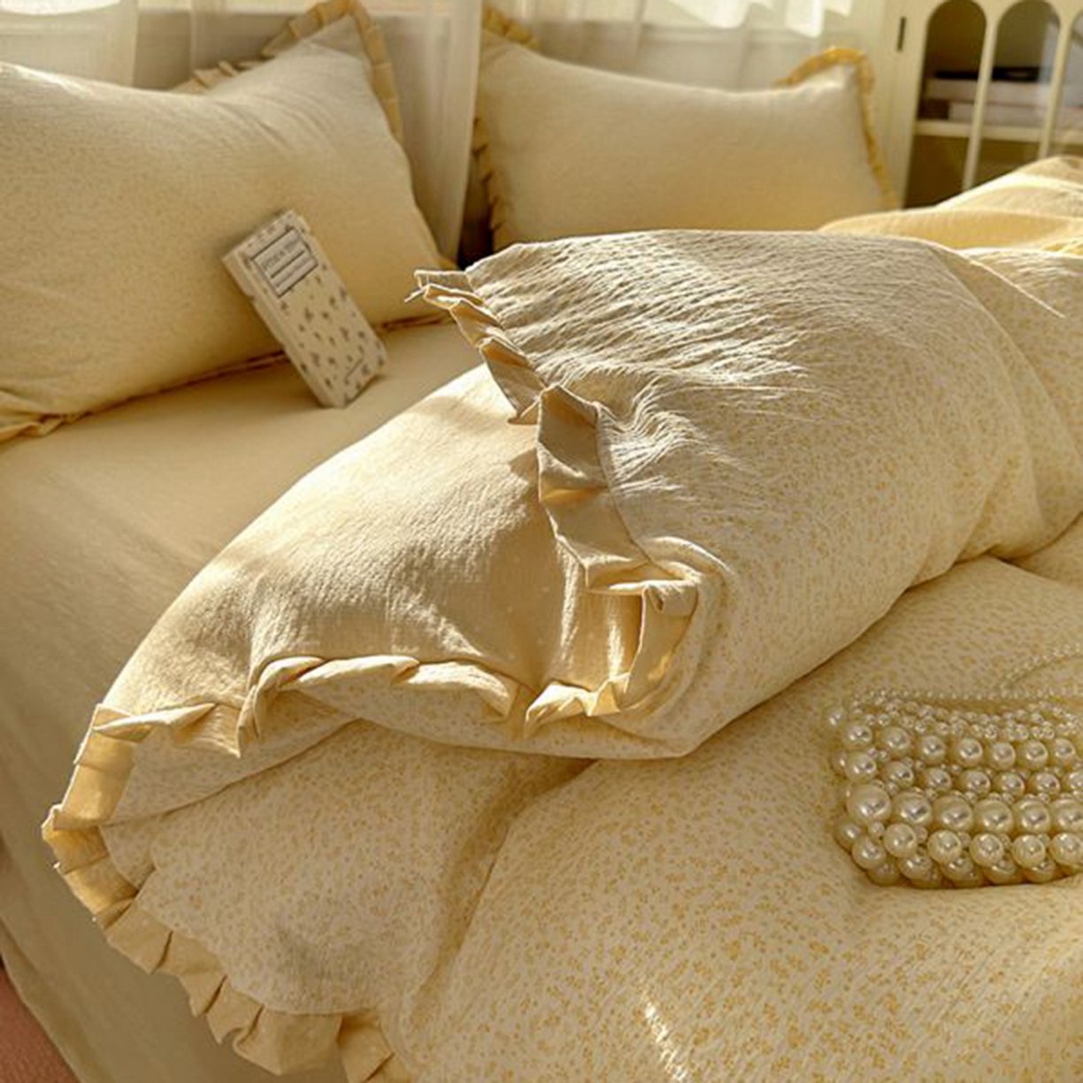 91家纺网 家纺一手货源 找家纺 春光里 2025新款高克重皱皱纱四件套 灿灿