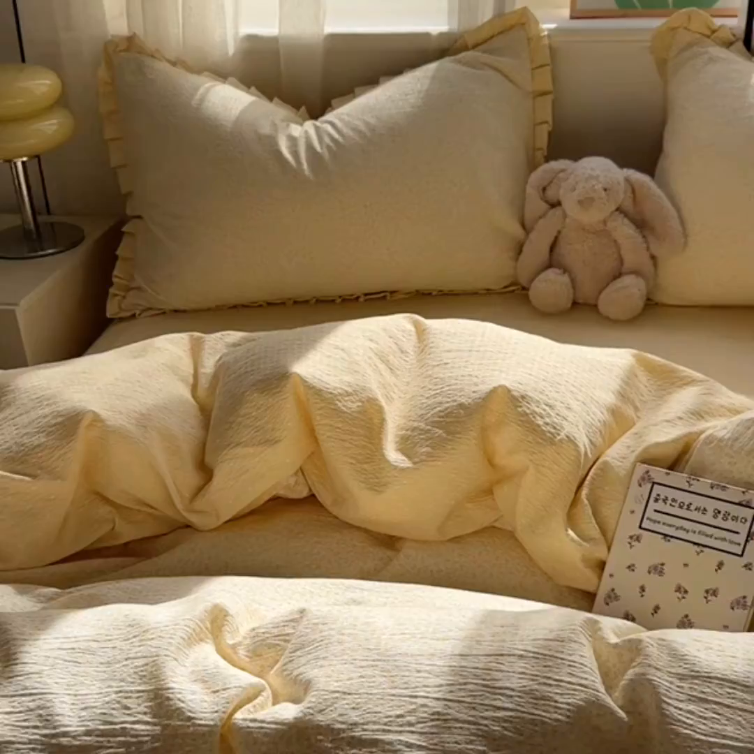 91家纺网 家纺一手货源 找家纺 春光里 2025新款高克重皱皱纱四件套 灿灿