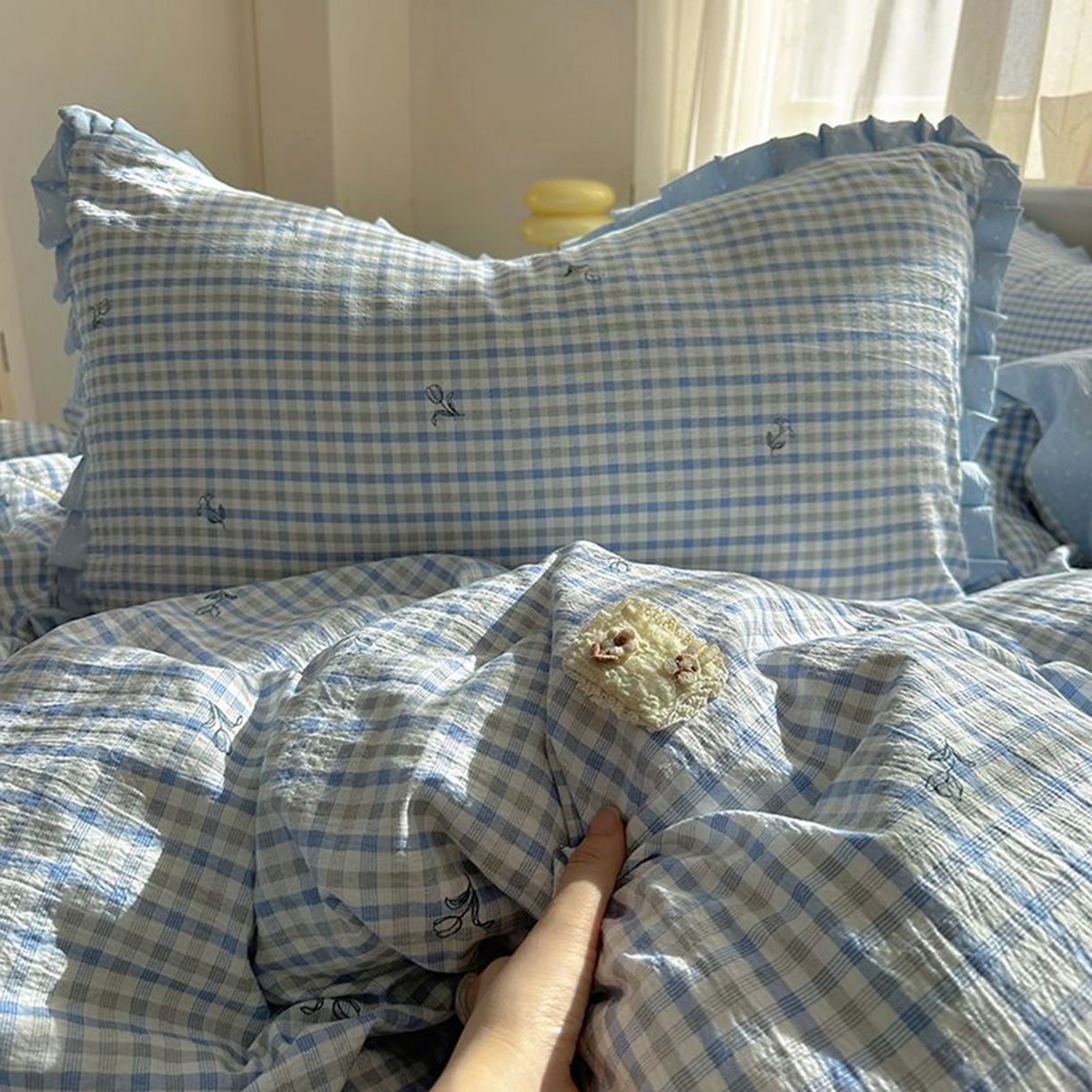 91家纺网 家纺一手货源 找家纺 春光里 2025新款高克重皱皱纱四件套 海盐格