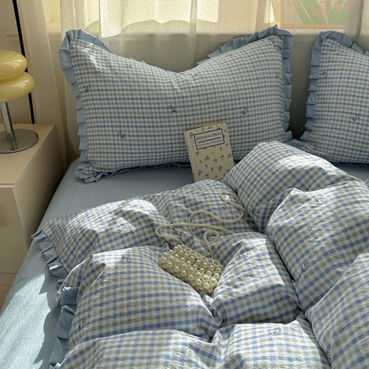 91家纺网 家纺一手货源 找家纺 春光里 2025新款高克重皱皱纱四件套 海盐格