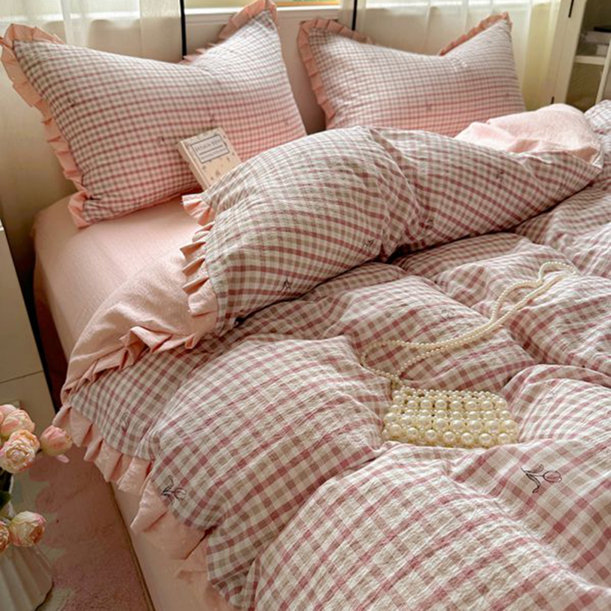 91家纺网 家纺一手货源 找家纺 春光里 2025新款高克重皱皱纱四件套 红茶格