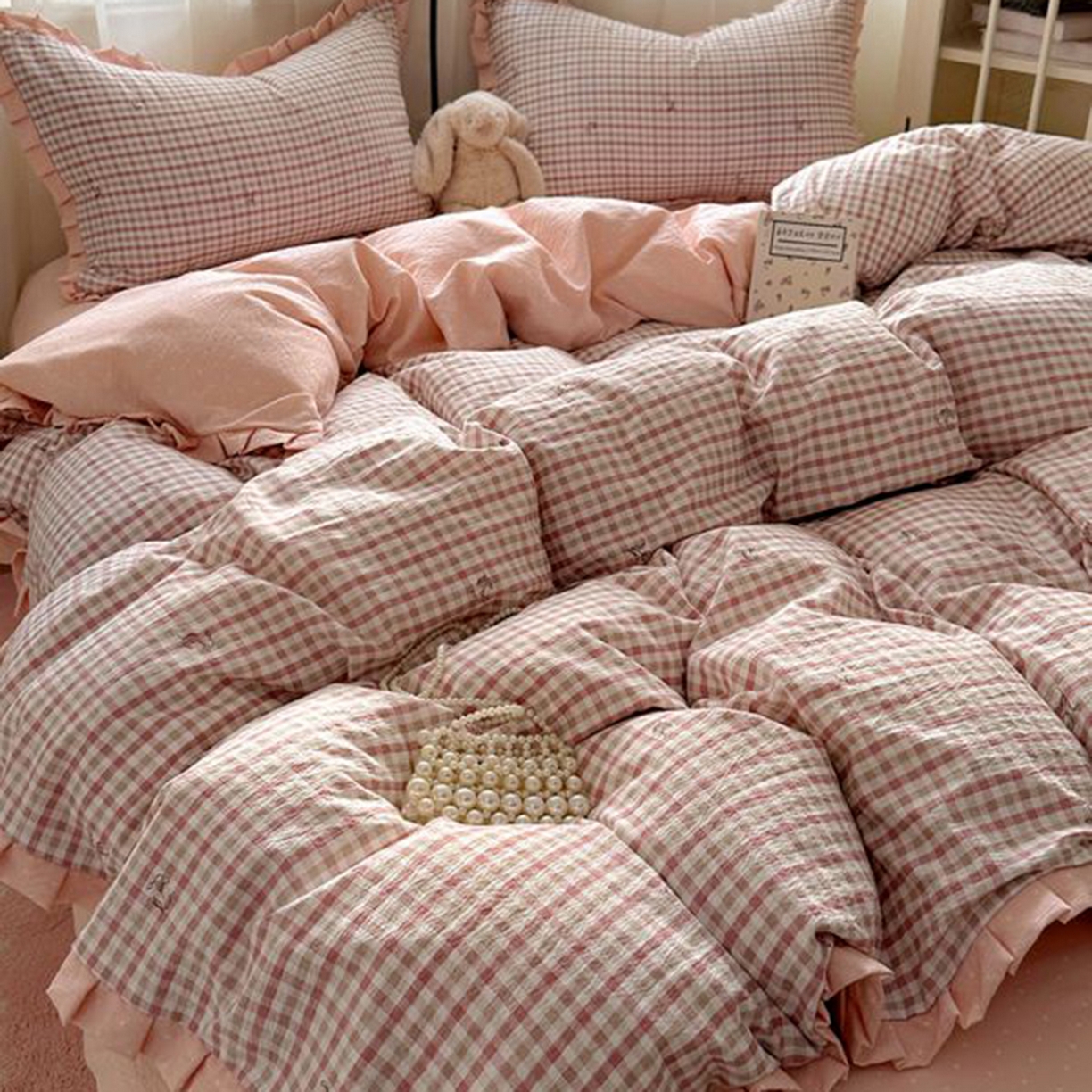 91家纺网 家纺一手货源 找家纺 春光里 2025新款高克重皱皱纱四件套 红茶格