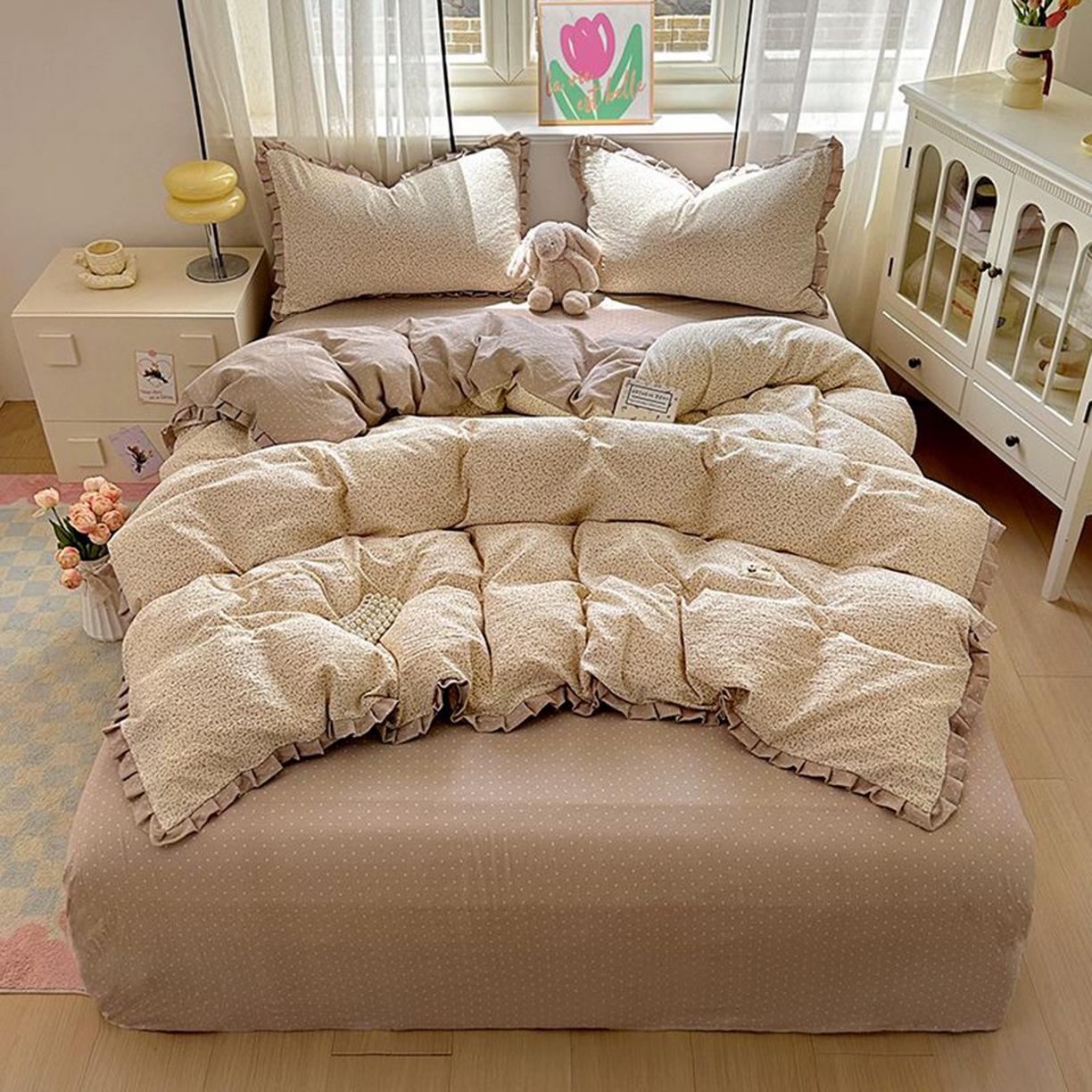 春光里 2025新款高克重皱皱纱四件套 秋色