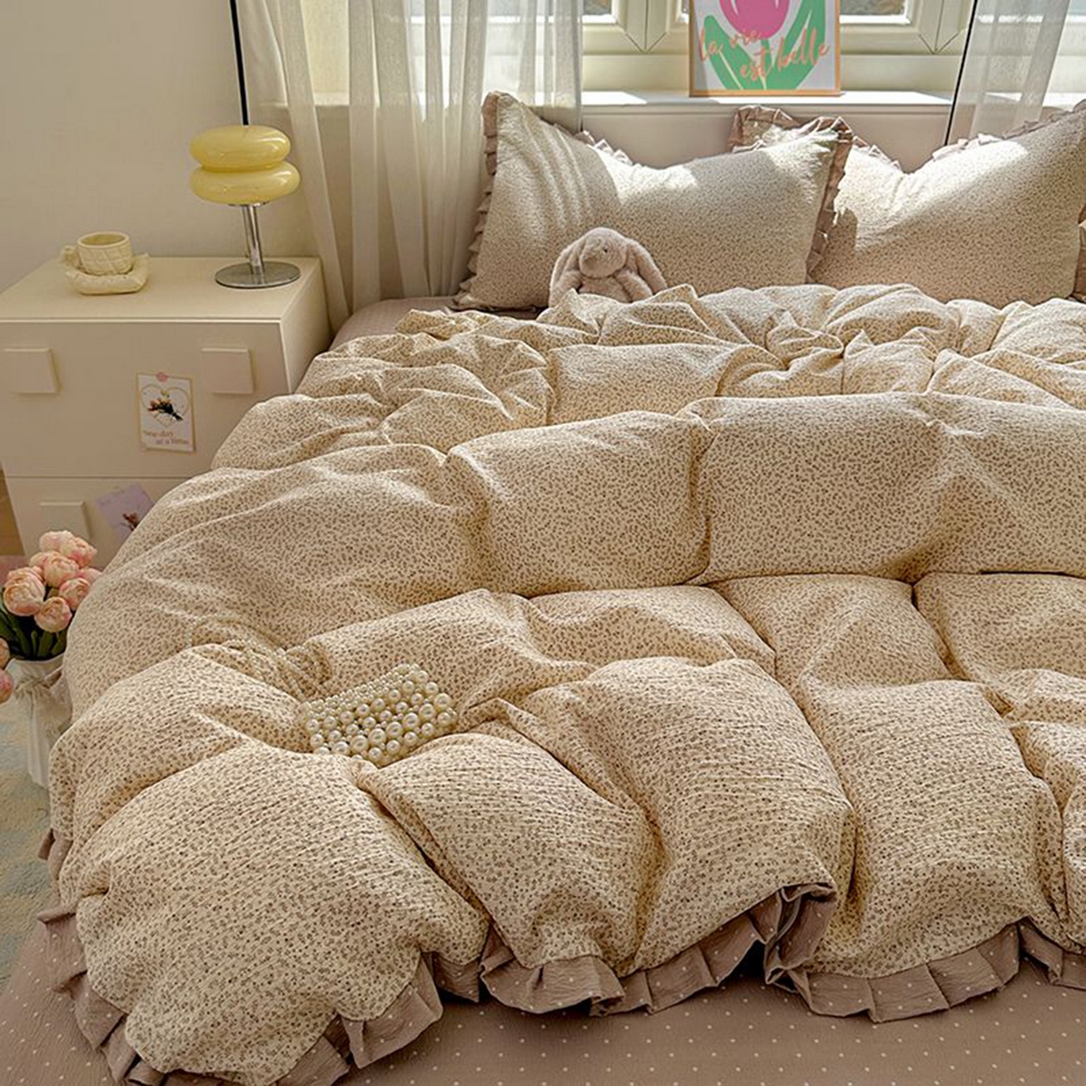 91家纺网 家纺一手货源 找家纺 春光里 2025新款高克重皱皱纱四件套 秋色